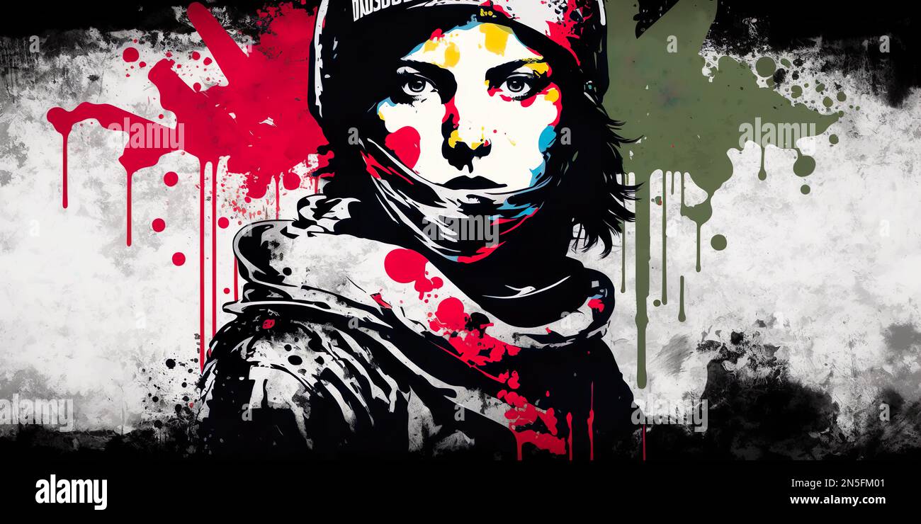 Graffiti woman illustration. Pop art modern graphic design. Cartoon