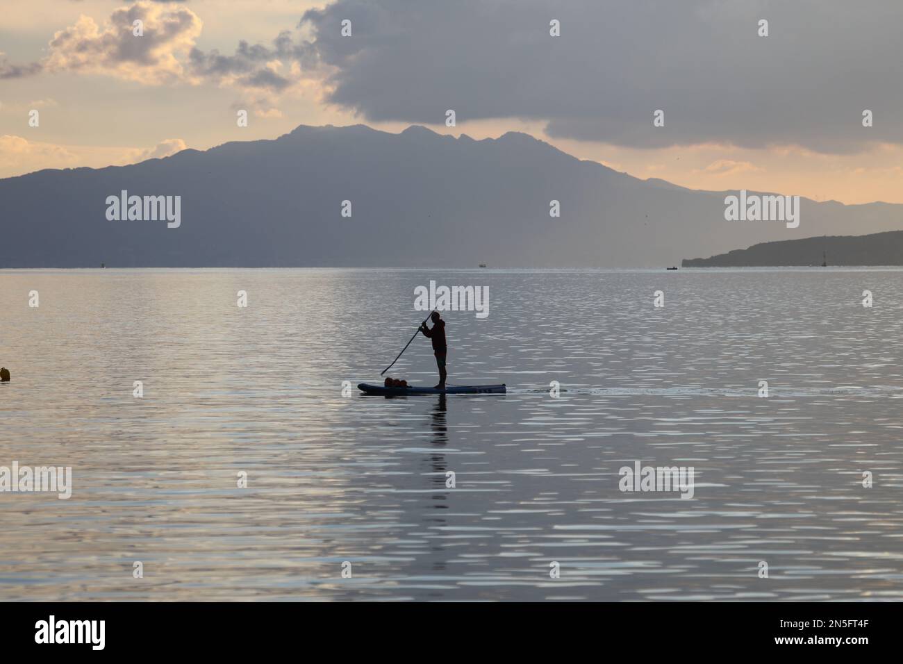 Bodrum, Mugla, Turkey. 15 January 2023 :man rowing to meditate on board ...