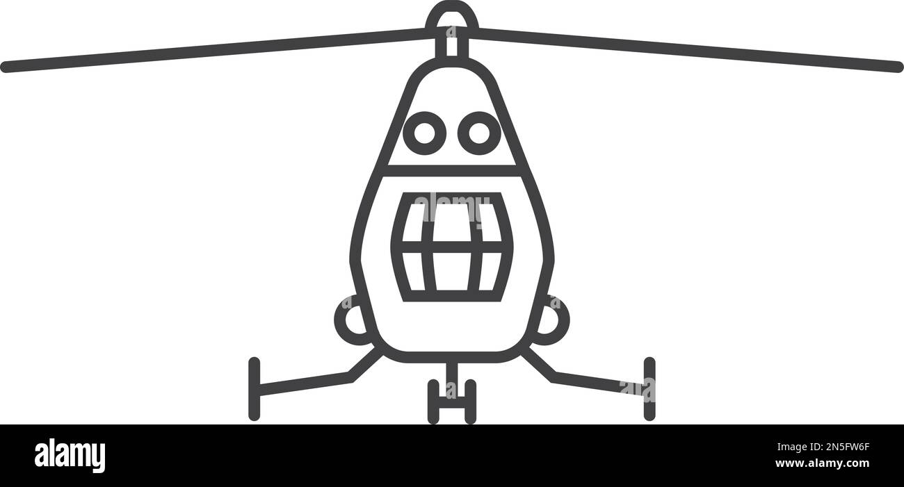 Helicopter flight front view. Air transport line icon Stock Vector