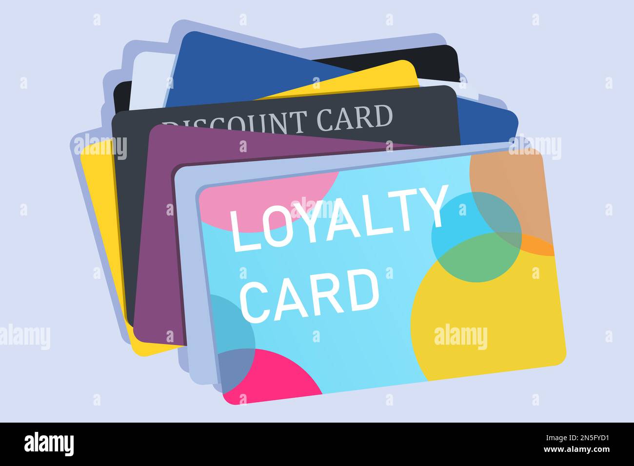 Stack of loyalty cards, club member cards and discount cards. Vector