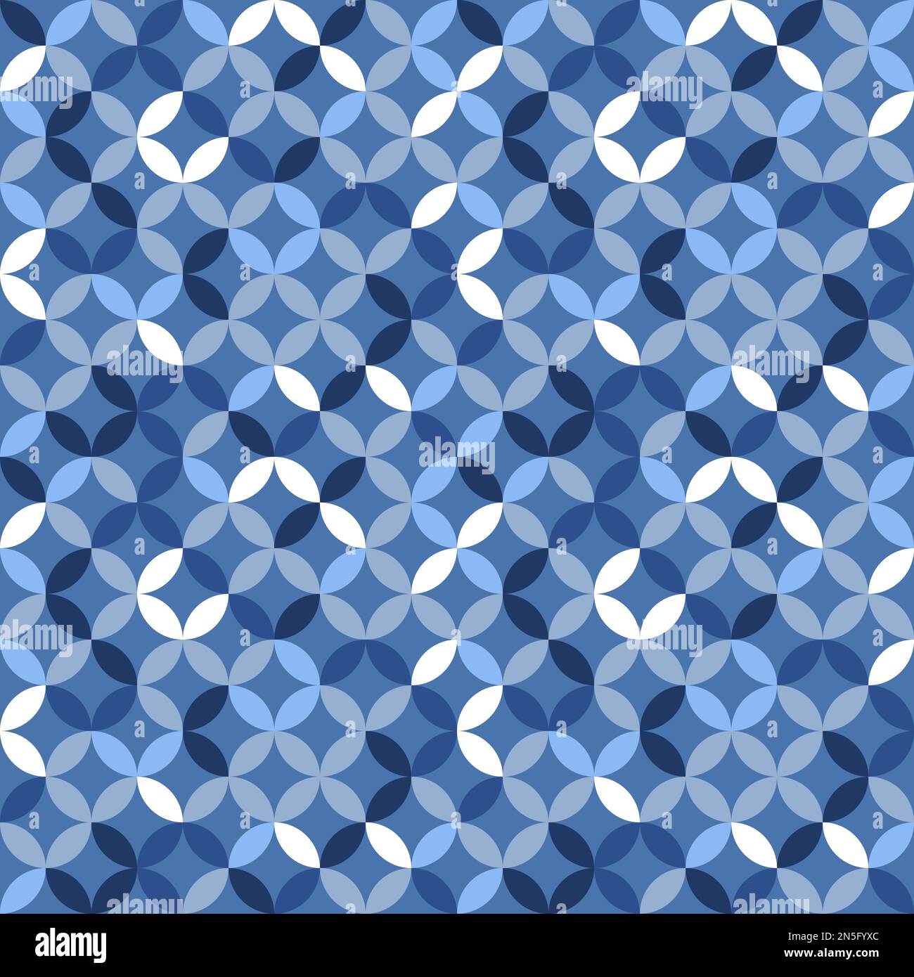 Blue geometric pattern. Interconnecting circles and ovals abstract retro fashion texture. Seamless pattern. Stock Vector