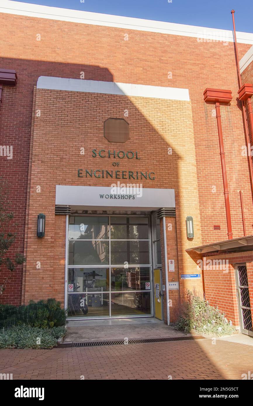 Melbourne, Victoria, Australia - 06 Apr 2014: Entrance of School of Engineering Workshop in University of Melbourne, Victoria, Australia Stock Photo