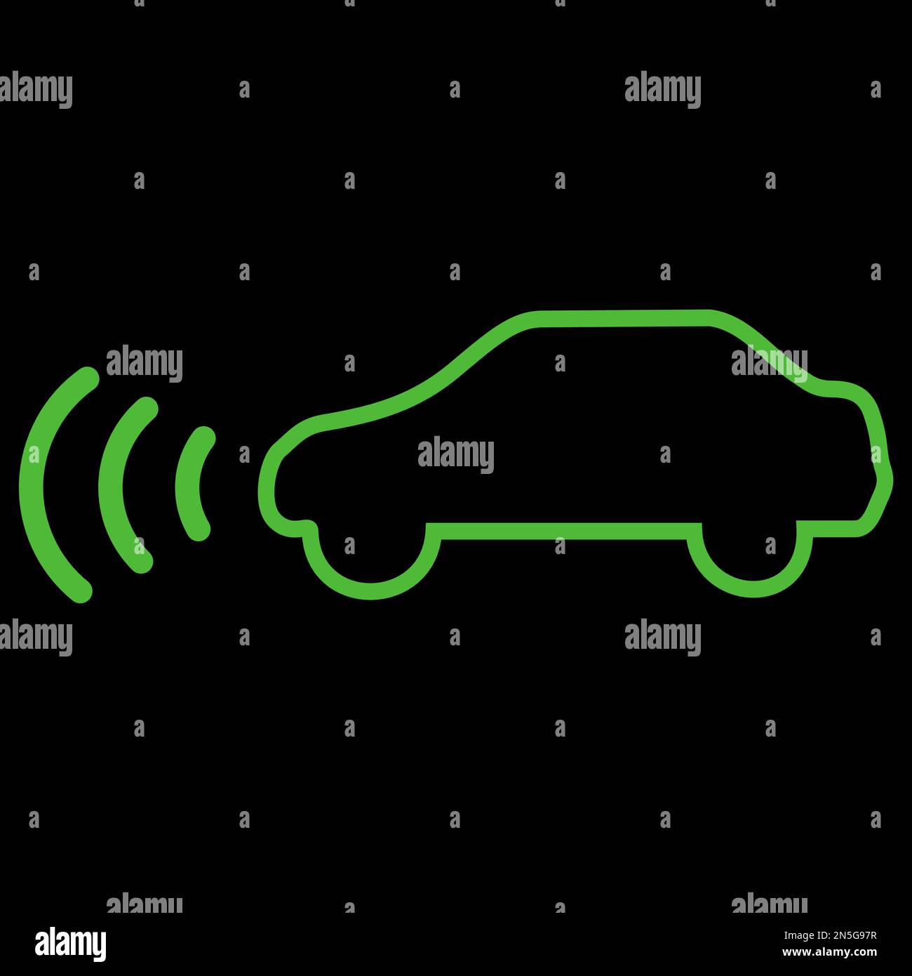 Green vector graphic on a black background of a dashboard warning light