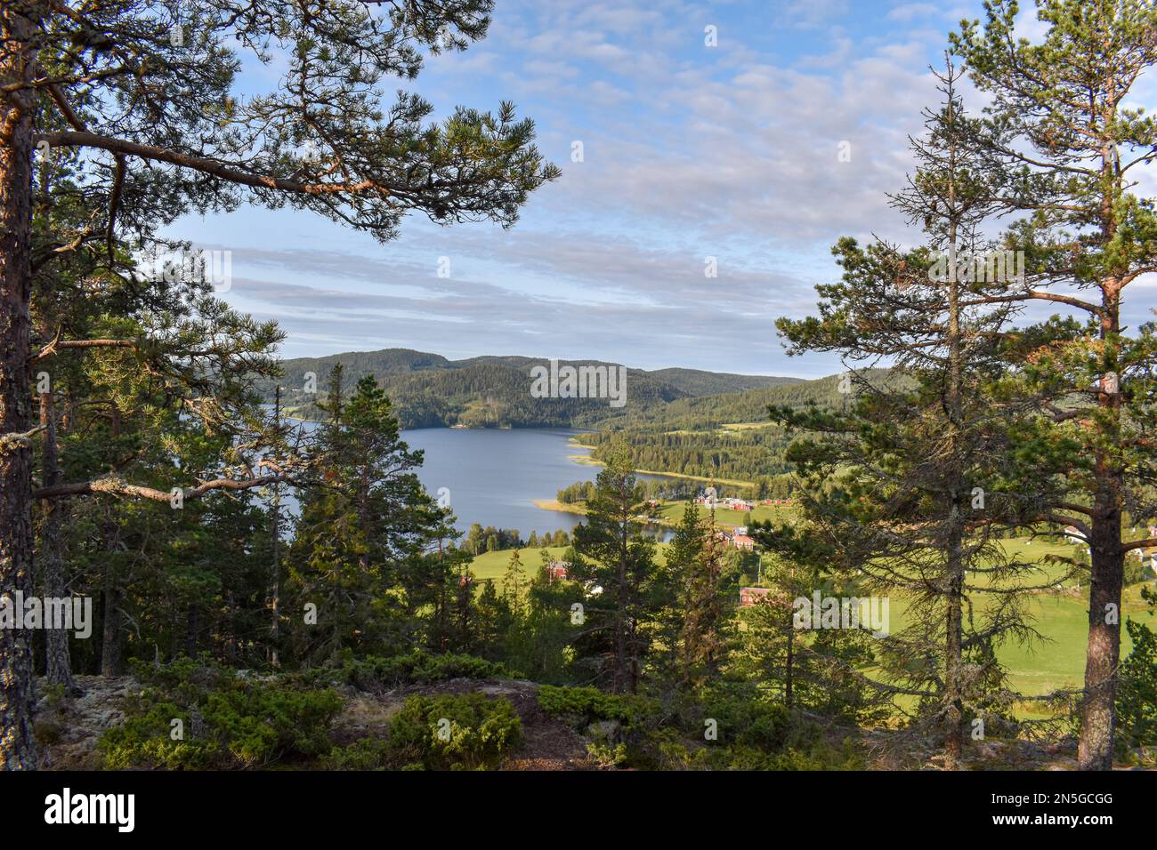 View to the South over the sea from a mountain in the High Coast area in Vasternorrland Sweden. UNESCO World Heritage Site. Stock Photo