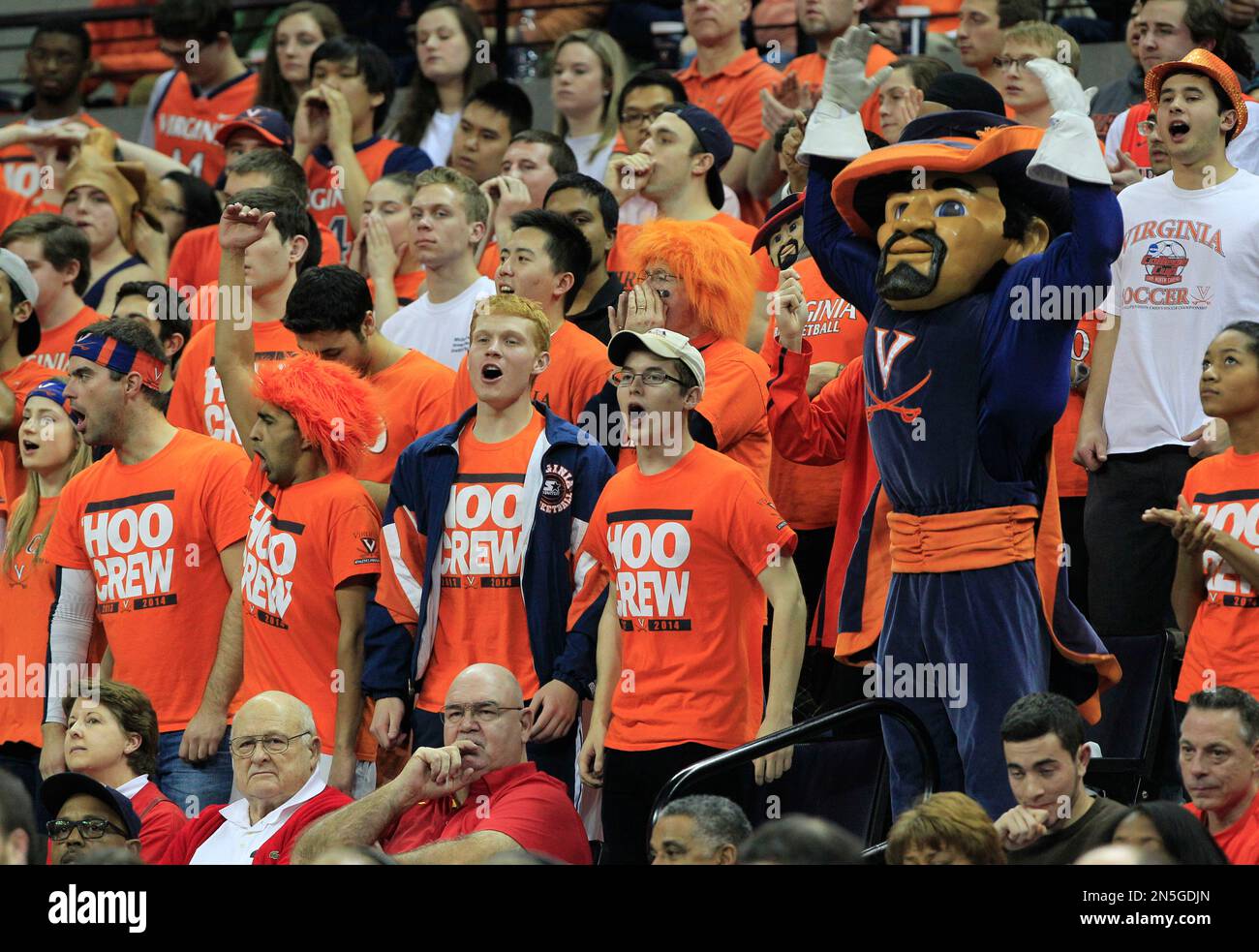 The Virginia mascott and fans cheer their team during the second half