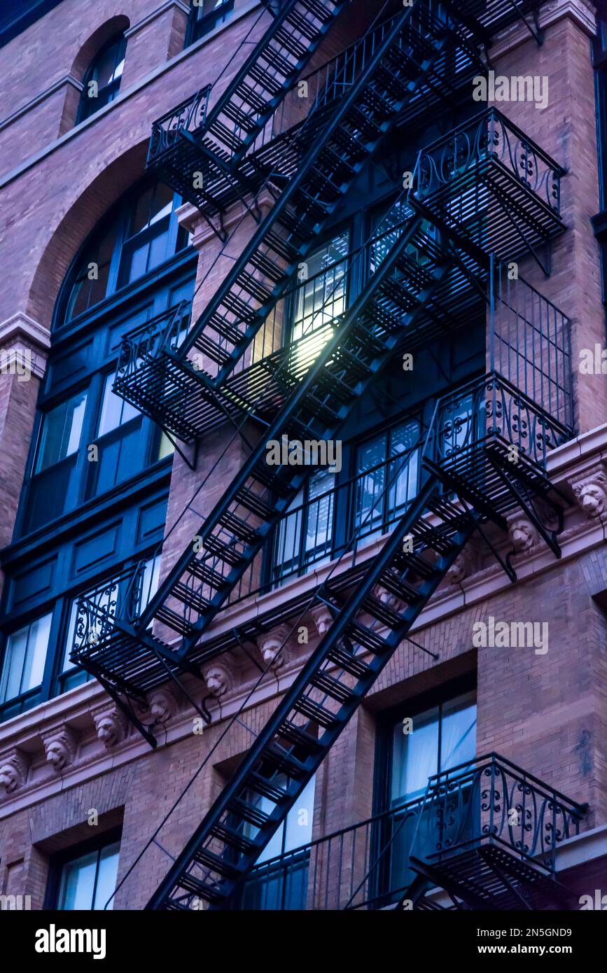 House with fire escape stairs, Greenwich Village, New York, USA Stock