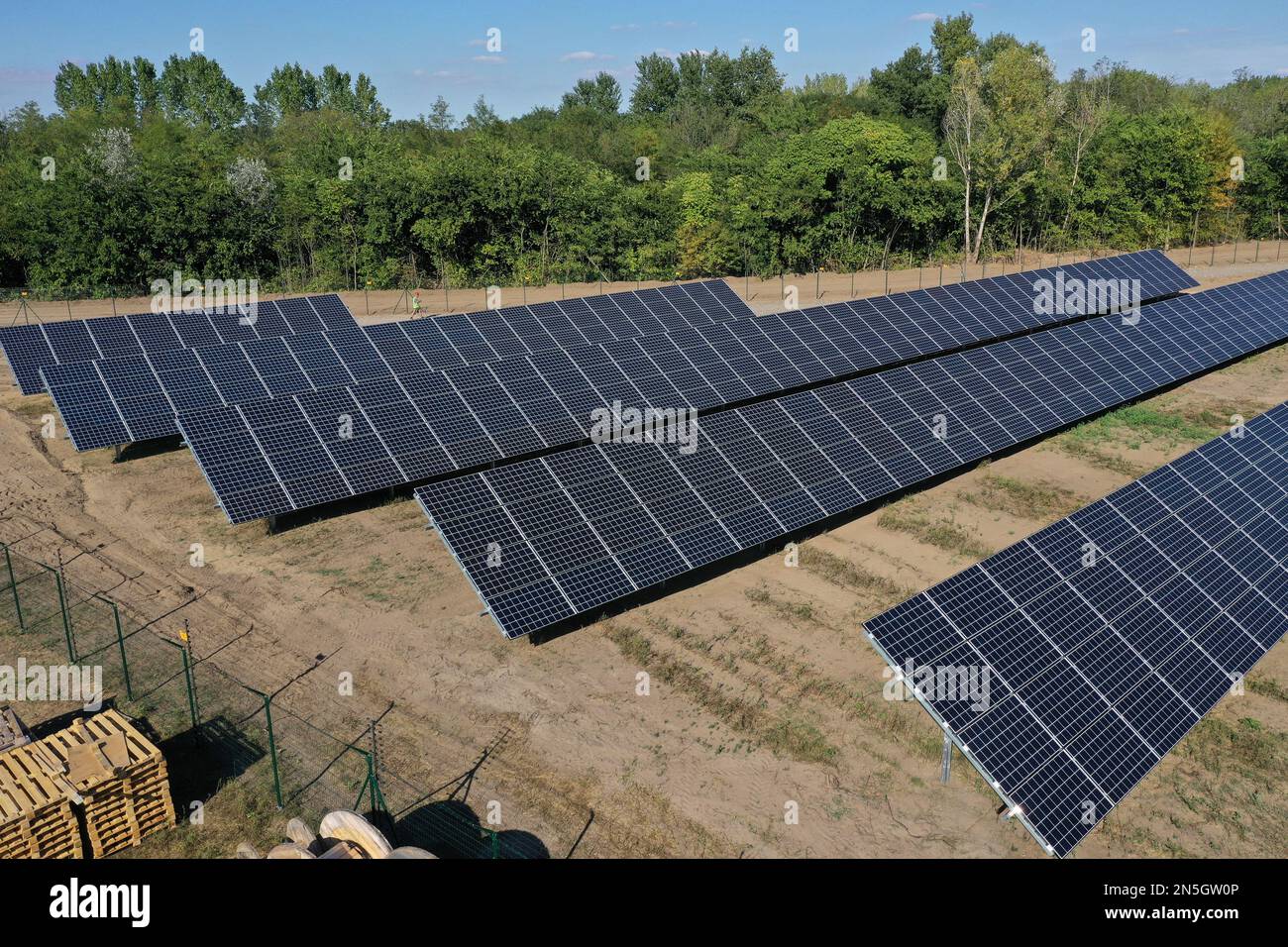Power plant using renewable solar energy. Renewable energy. Solar plant panel for green energy power. Stock Photo