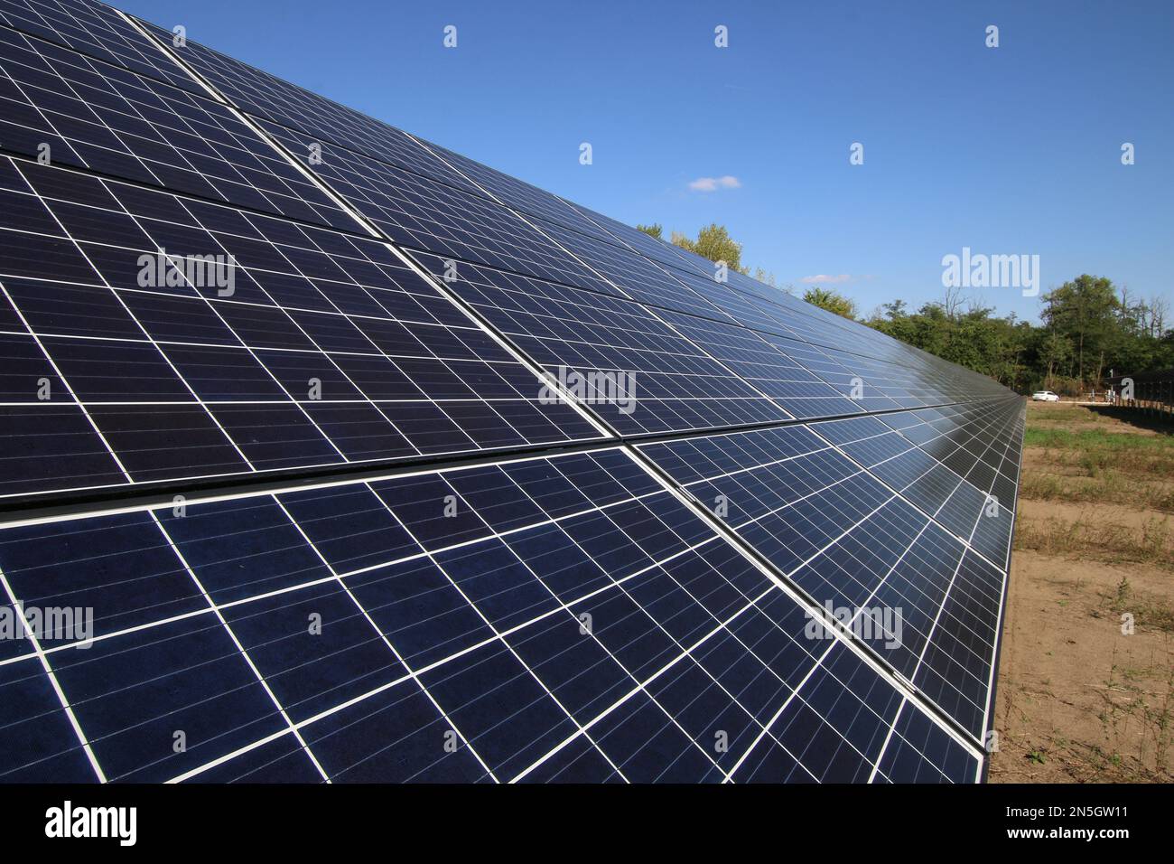 Power plant using renewable solar energy. Renewable energy. Solar plant panel for green energy power. Stock Photo