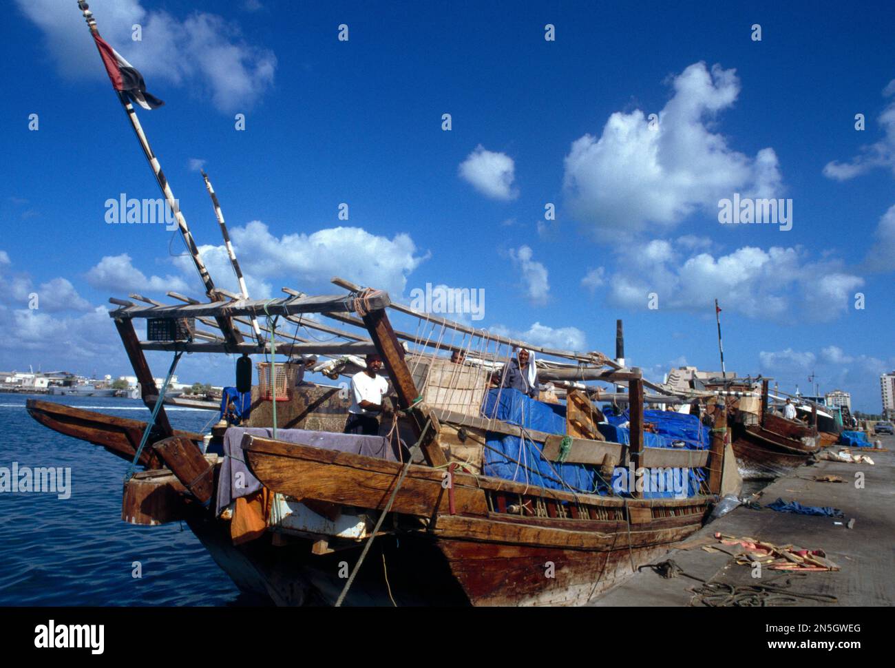 Sharjah UAE Creek Dhow with Cargo Stock Photo