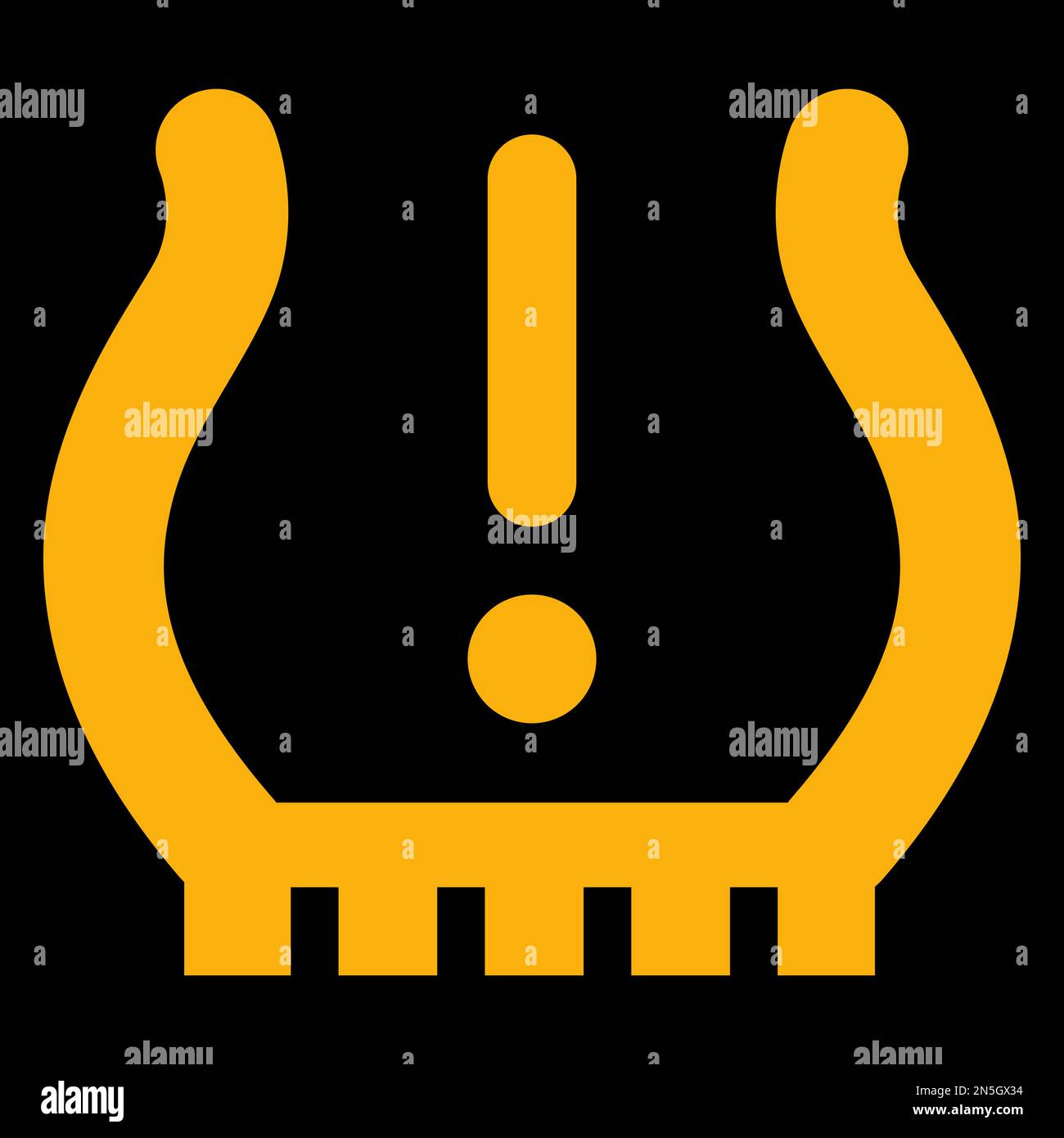 Amber vector graphic on a black background of a dashboard warning light