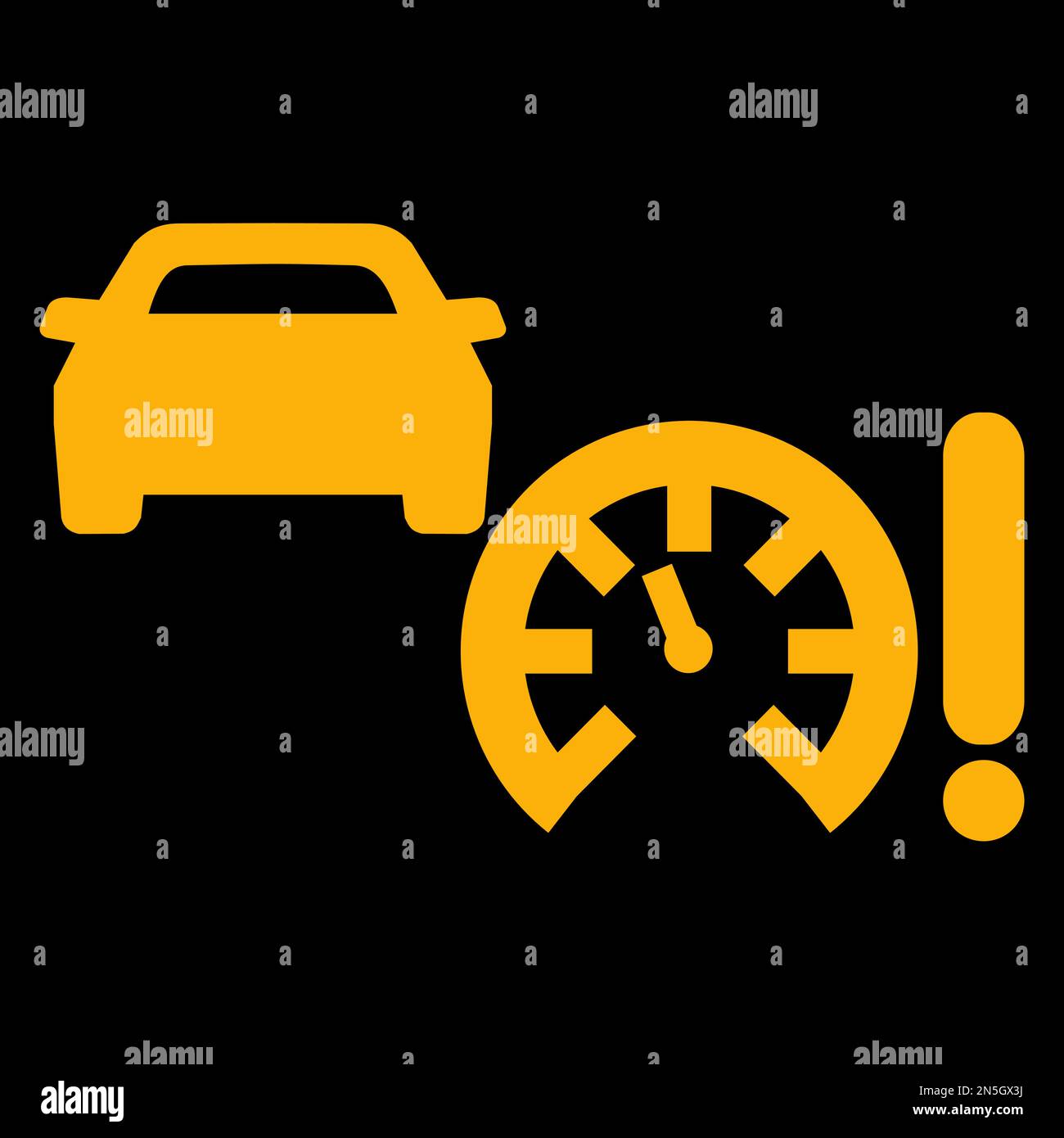 Amber vector graphic on a black background of a dashboard warning light