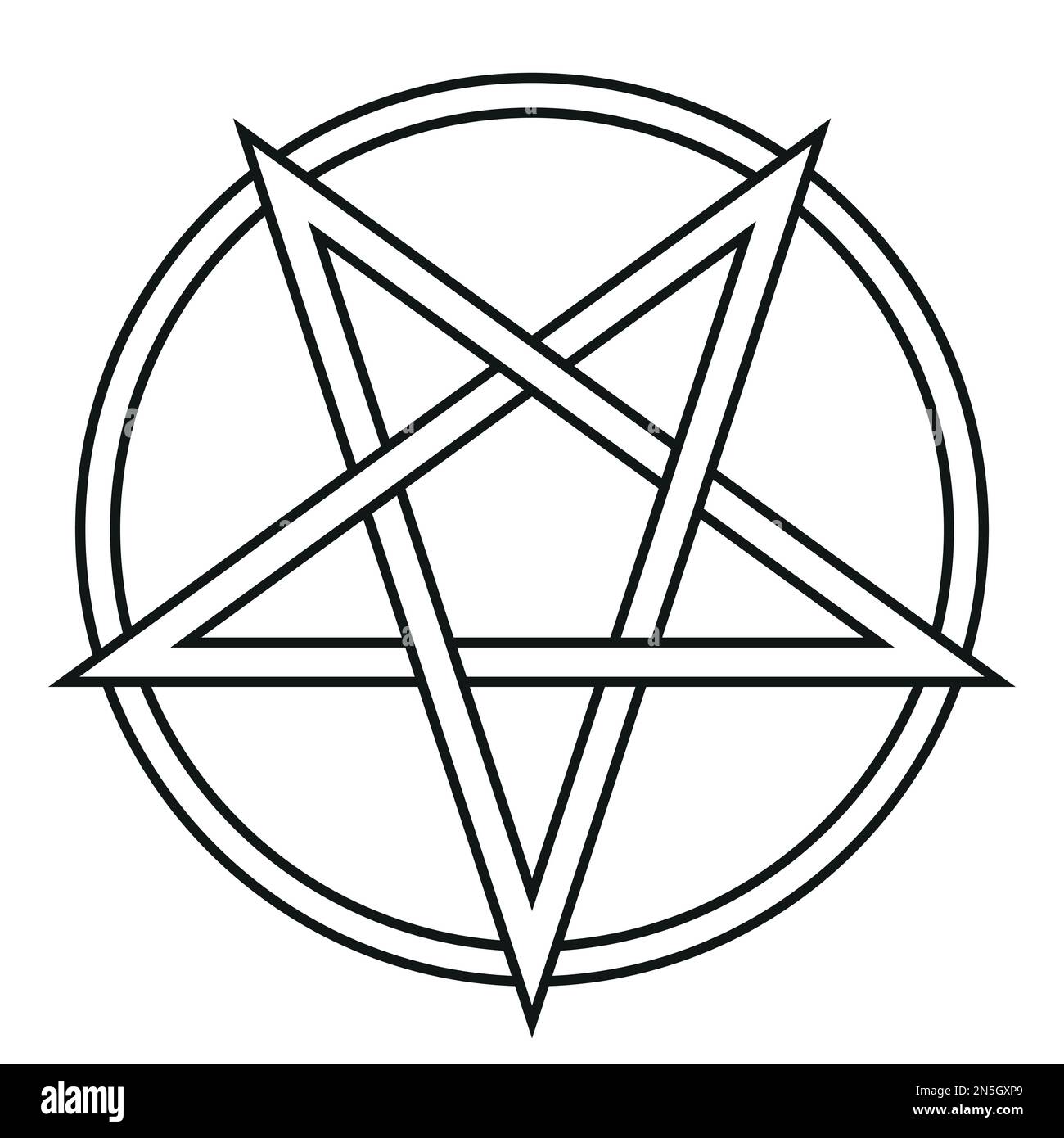 Pentagram - black and white vector illustration of simple five-pointed star with border in circle, isolated on white Stock Vector