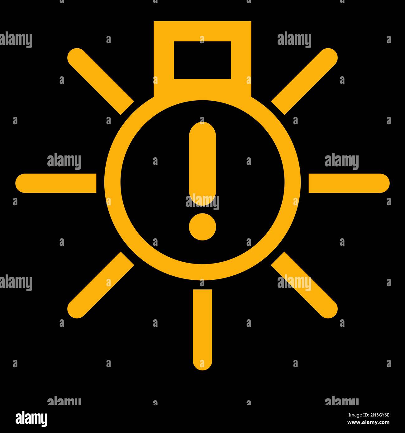 Amber vector graphic on a black background of a dashboard warning light