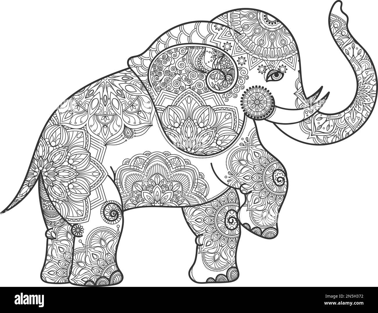 Stylized indian pattern in elephant silhouette. Decorative ornament Stock Vector