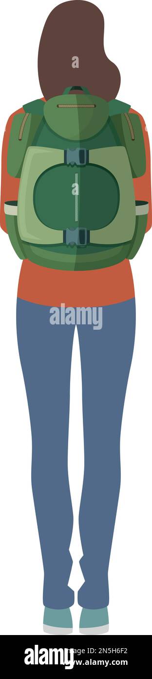 Young woman with backpack rear view. Hiking person Stock Vector