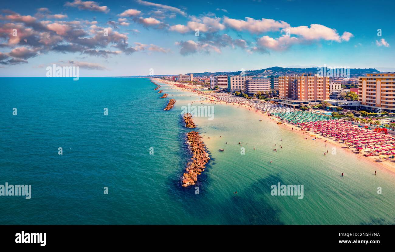 Aerial View From Flying Drone Montesilvano Public Beach Splendid aerial-view-from-flying-drone-montesilvano-public-beach-splendid