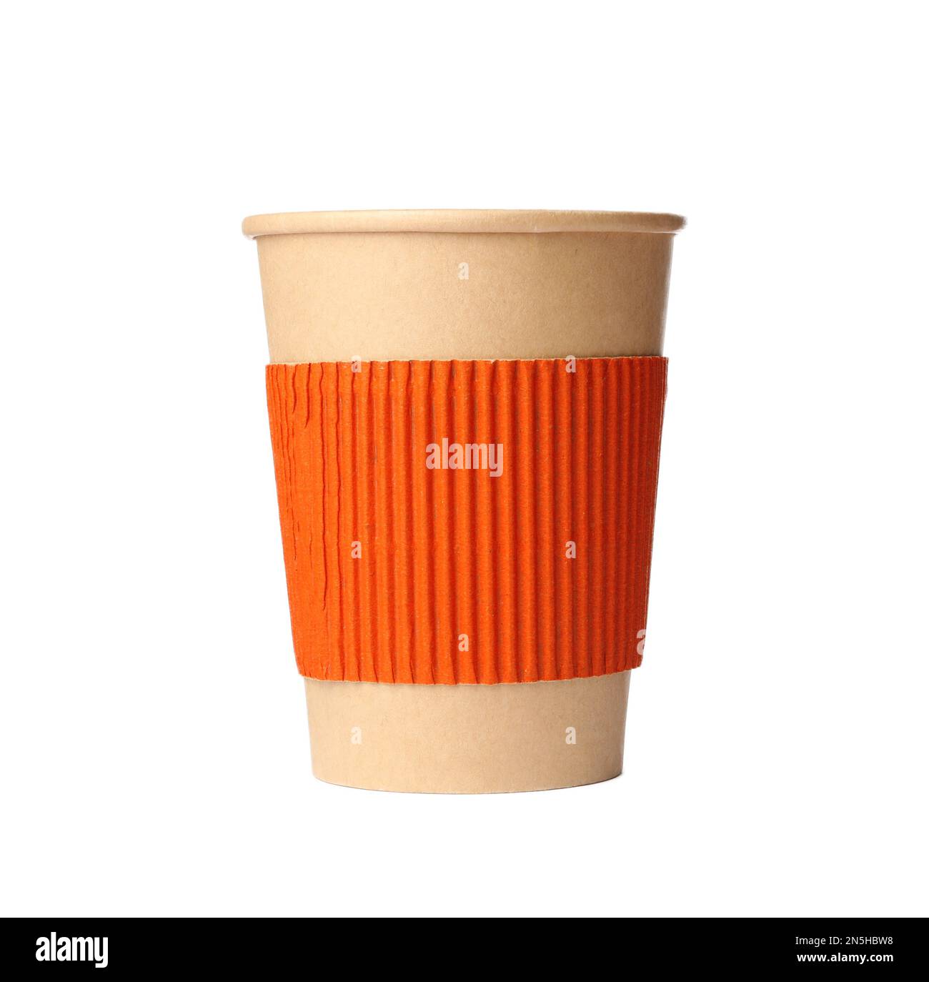 Takeaway paper coffee cup with cardboard sleeve isolated on white Stock