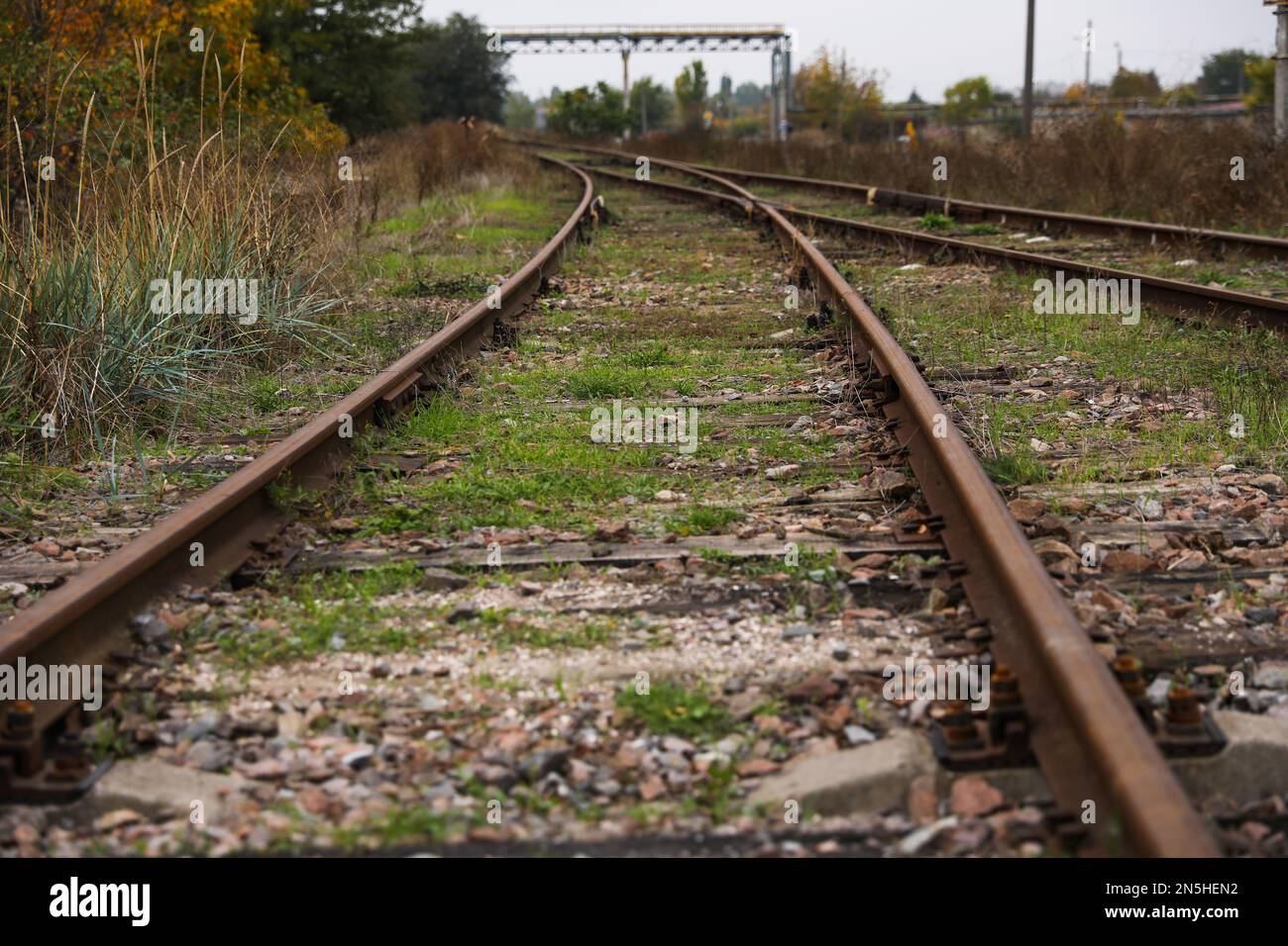 Railway line with track ballast in countryside. Train journey Stock Photo Alamy