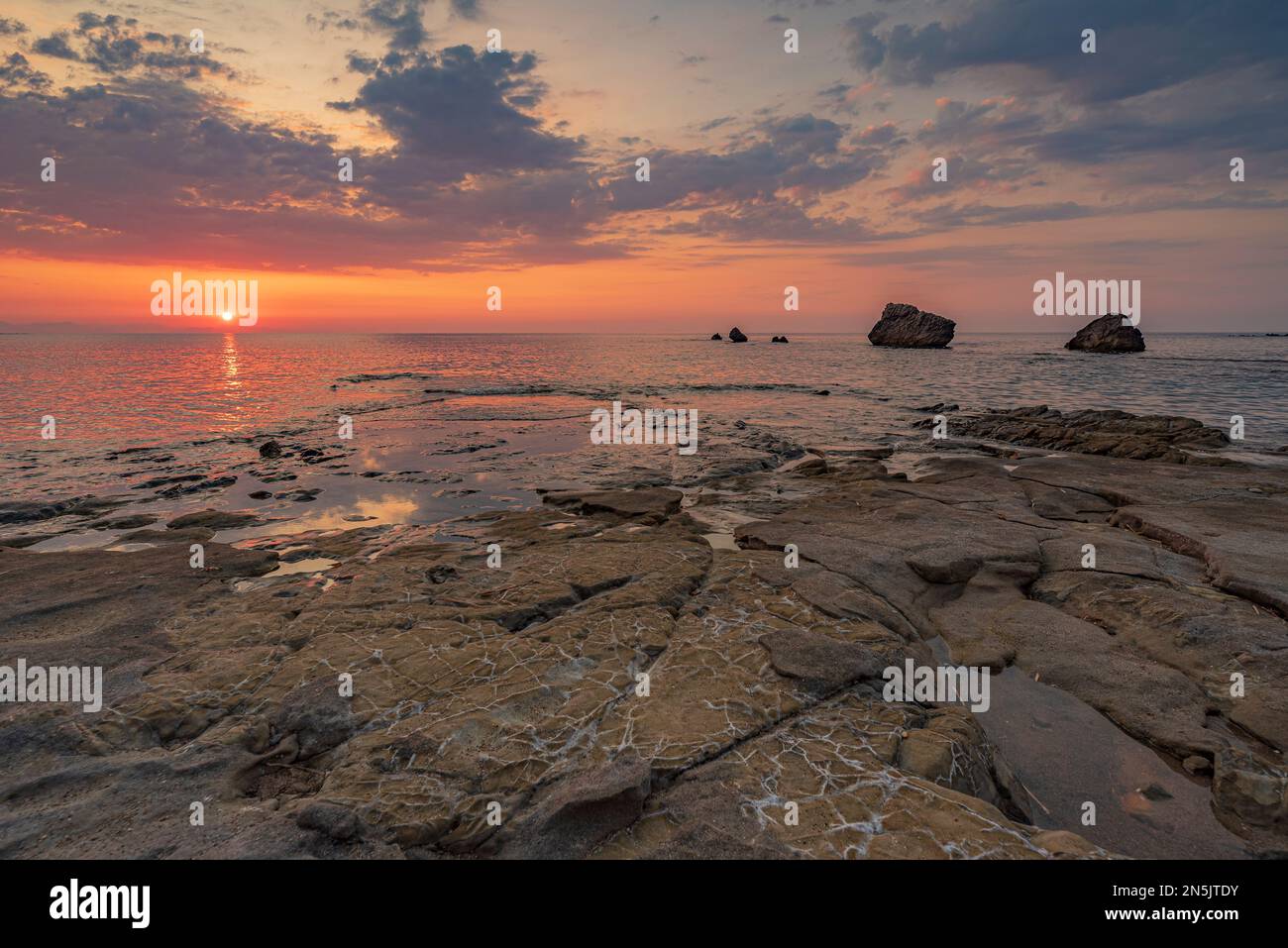 Settefrati beach in Mazzaforno bay at sunset, Sicily Stock Photo