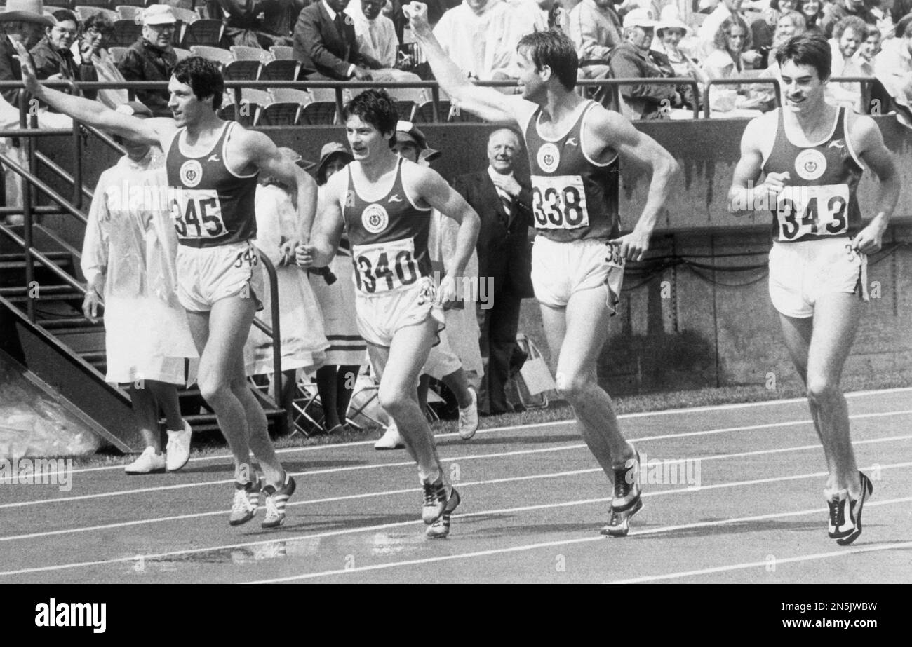 Members of the Gold medal winning Scottish 4 x 100metre Relay team ...