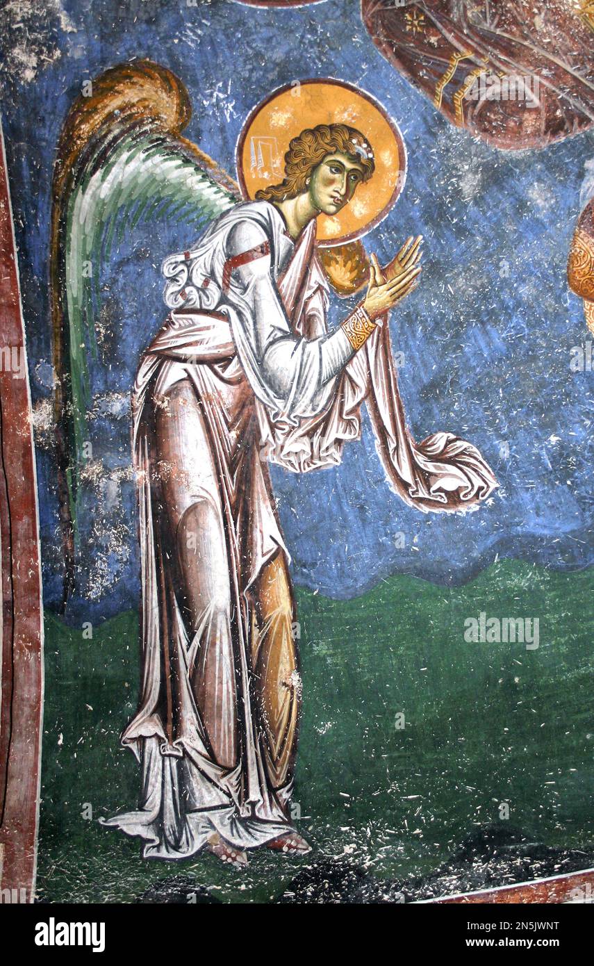 The paint of archangel Gabriel , village of Kurbinovo, Macedonia Stock Photo