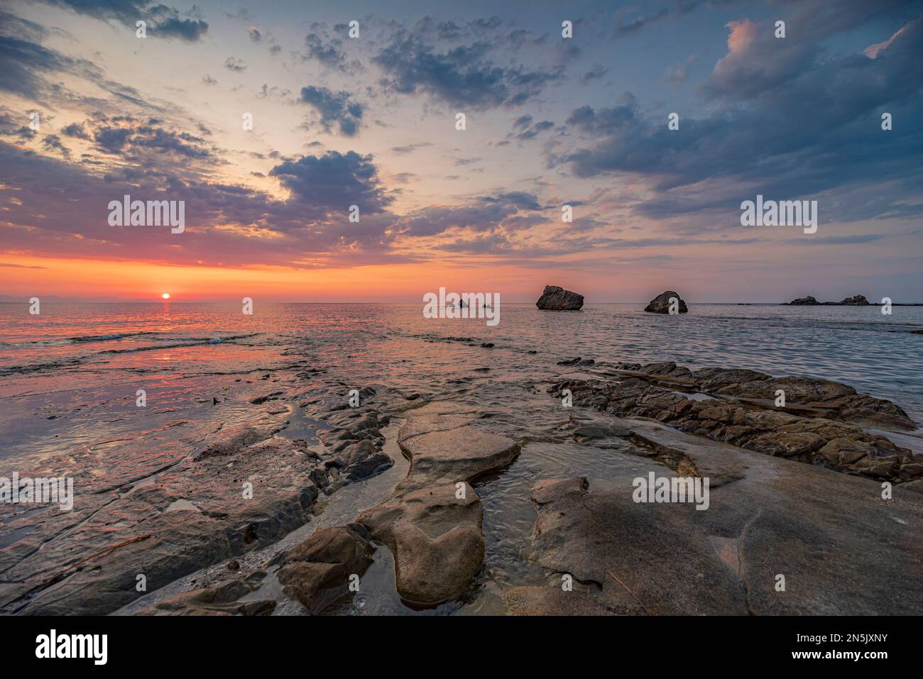 Settefrati beach in Mazzaforno bay at sunset, Sicily Stock Photo