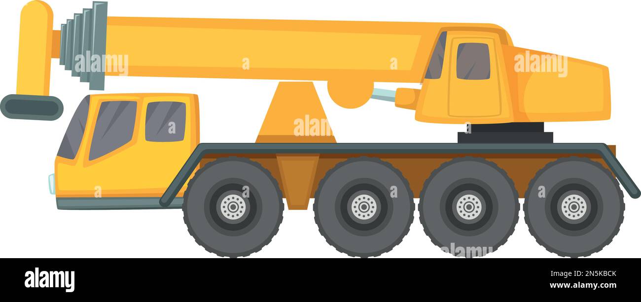 Truck crane cartoon icon. Yellow industrial machine Stock Vector Image