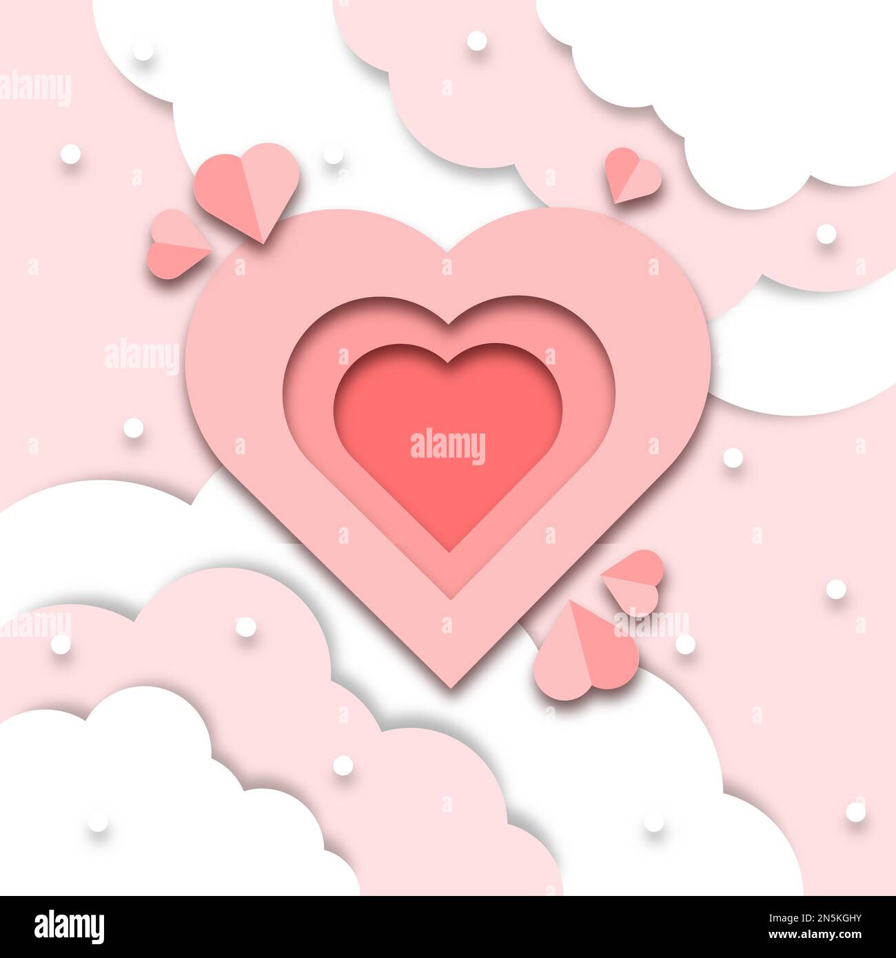 valentines day vector with paper style design and clouds background ...