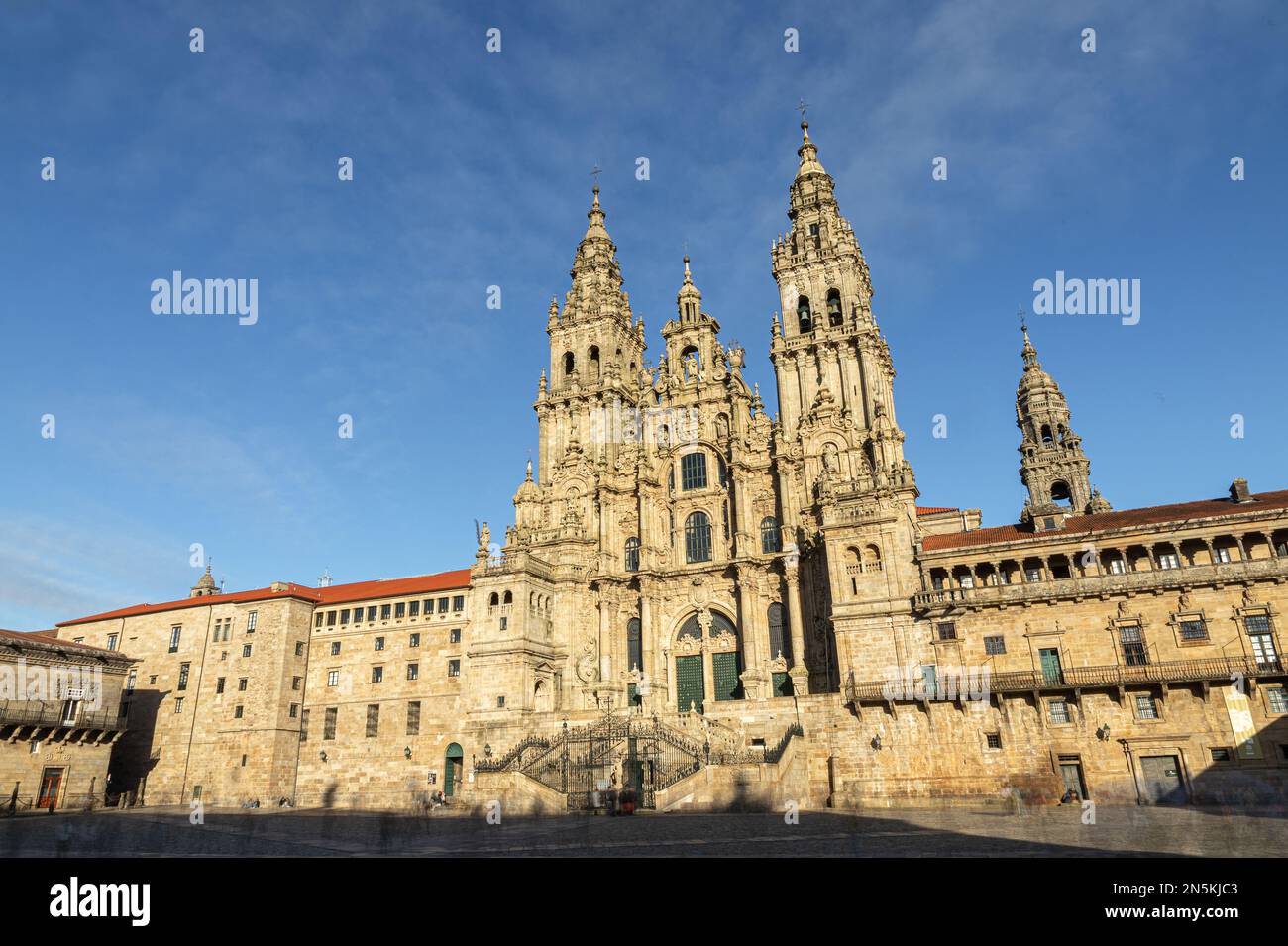 Santiago de Compostela, Spain. Views of the main facade of the Cathedral of Saint James from the Obradoiro Square Stock Photo