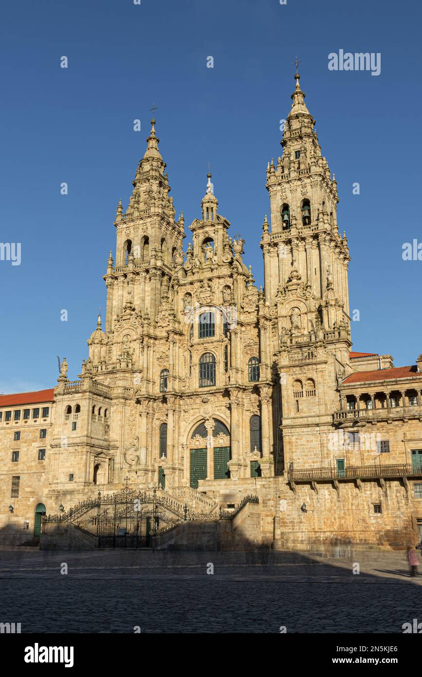 Santiago de Compostela, Spain. Views of the main facade of the Cathedral of Saint James from the Obradoiro Square Stock Photo