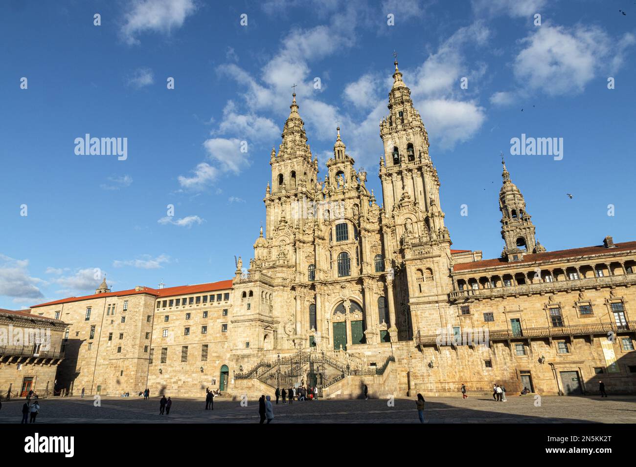Santiago de Compostela, Spain. Views of the main facade of the Cathedral of Saint James from the Obradoiro Square Stock Photo