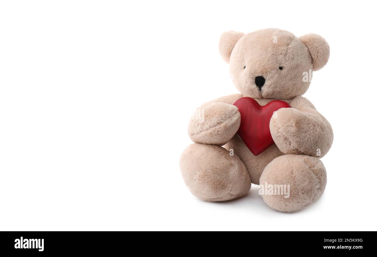 Cute teddy bear with red heart isolated on white. Valentine's day ...