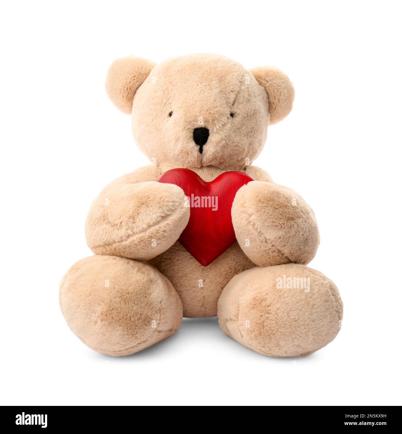 Cute teddy bear with red heart isolated on white. Valentine's day ...