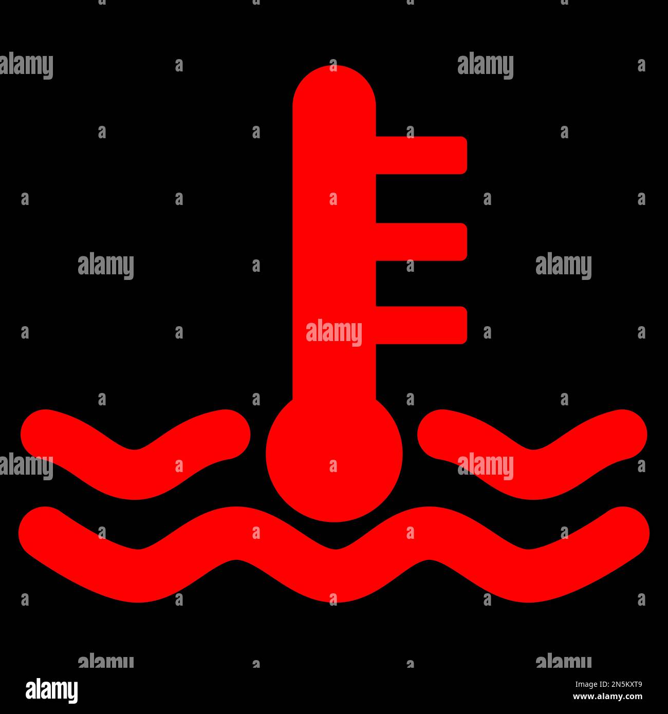 Red vector graphic on a black background of a dashboard warning light for engine temperature Stock Vector