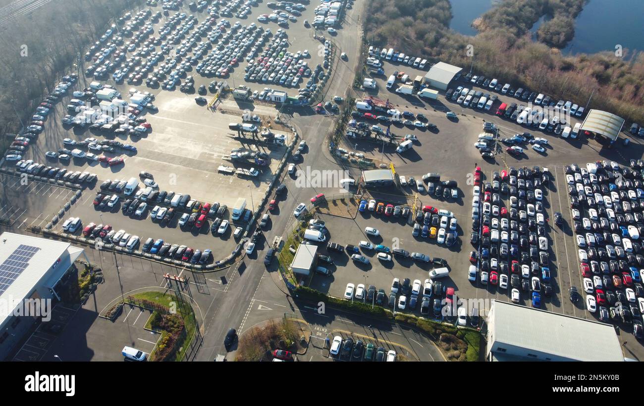 Aerial View of Huge and Big Car Parking of Local Car Sales Auctions at