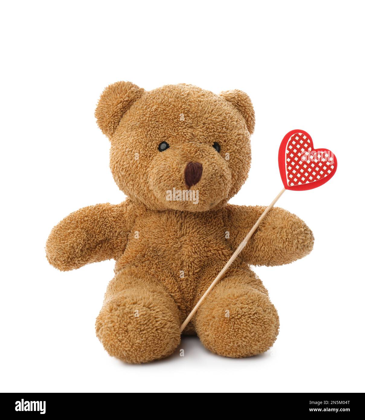 Cute teddy bear with red heart on white background. Valentine's day ...