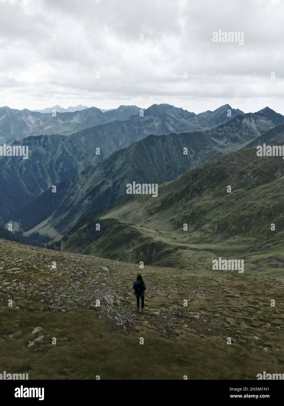 Nautral landscape in the mountains of Romania hiking trail Stock Photo