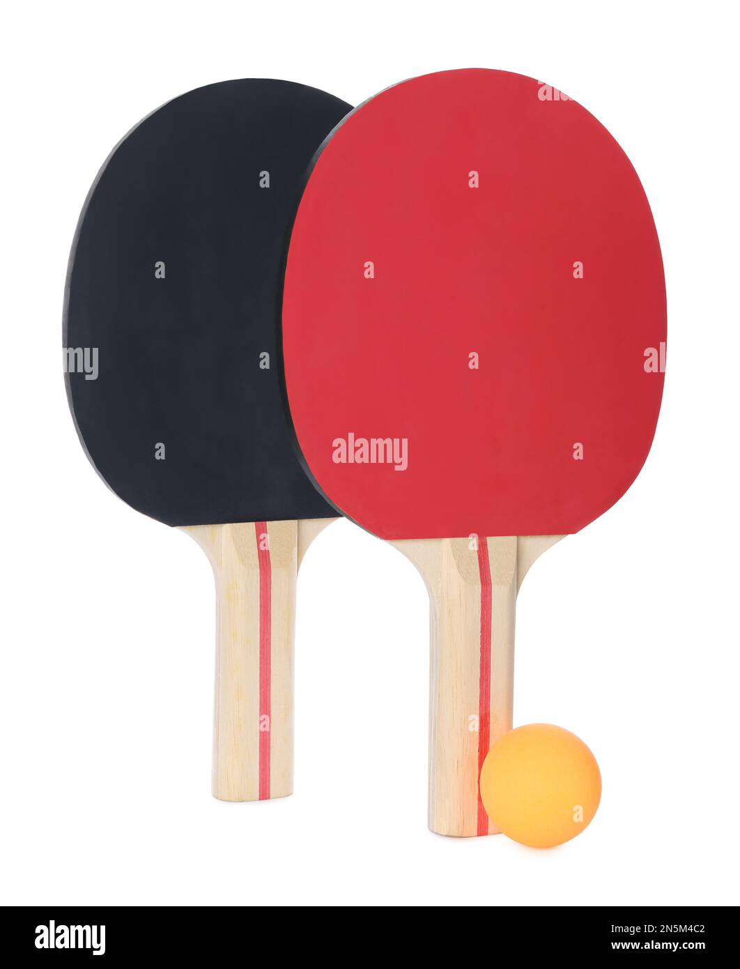 Orange plastic ball and rackets for table tennis on white background ...