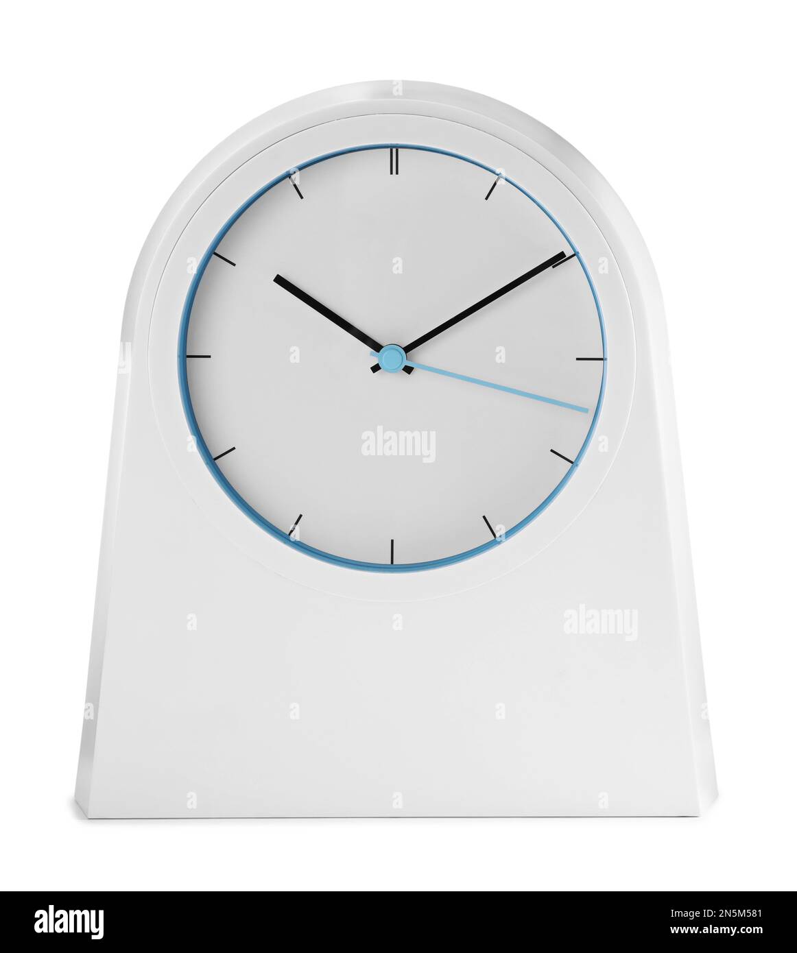 Elegant modern alarm clock isolated on white Stock Photo Alamy
