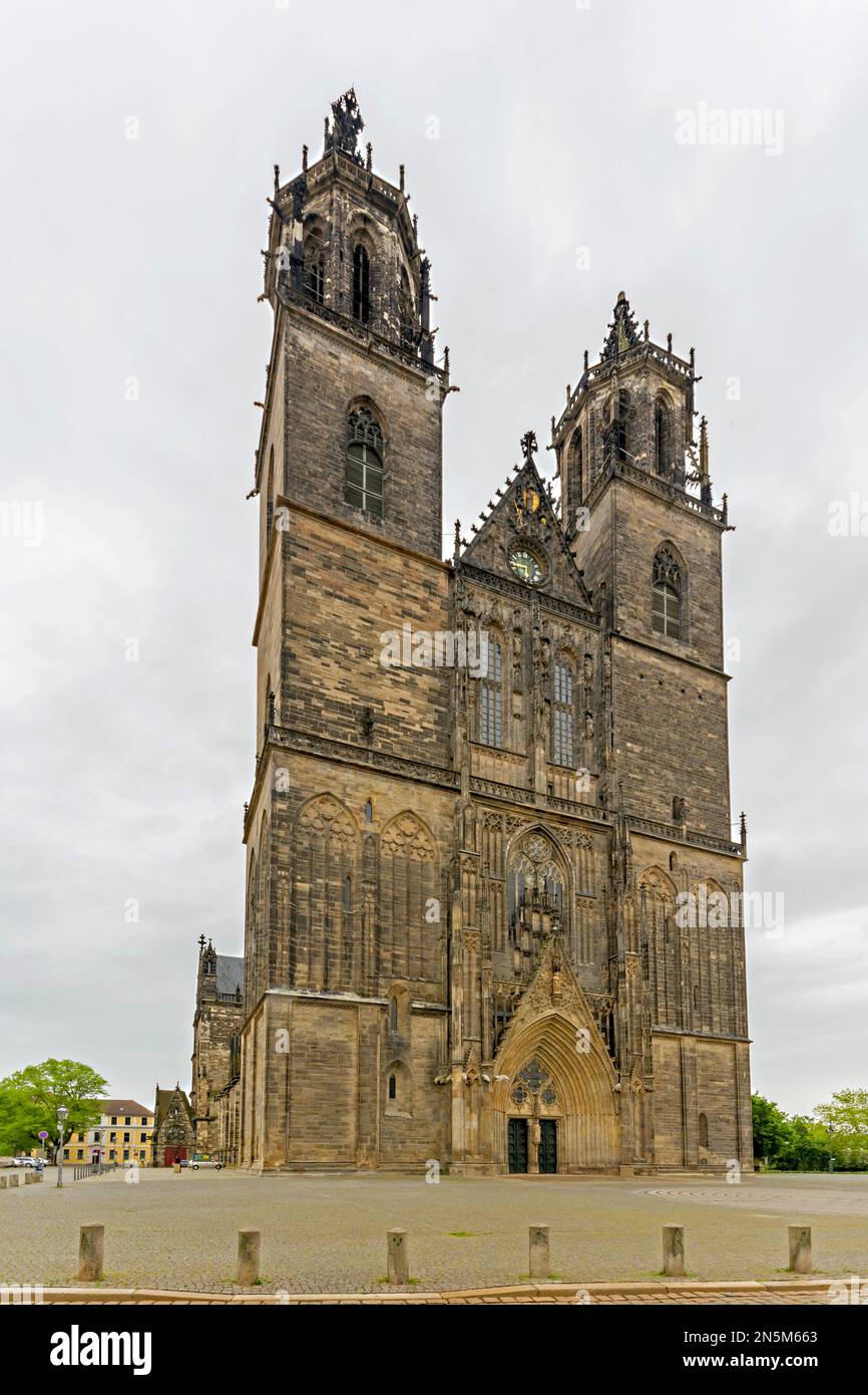West facade of Cathedral and Monastery of Magdeburg, Saxony-Anhalt, East-Germany. Stock Photo