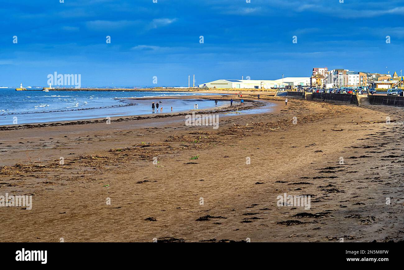 View looking along Ayr beach in February Stock Photo