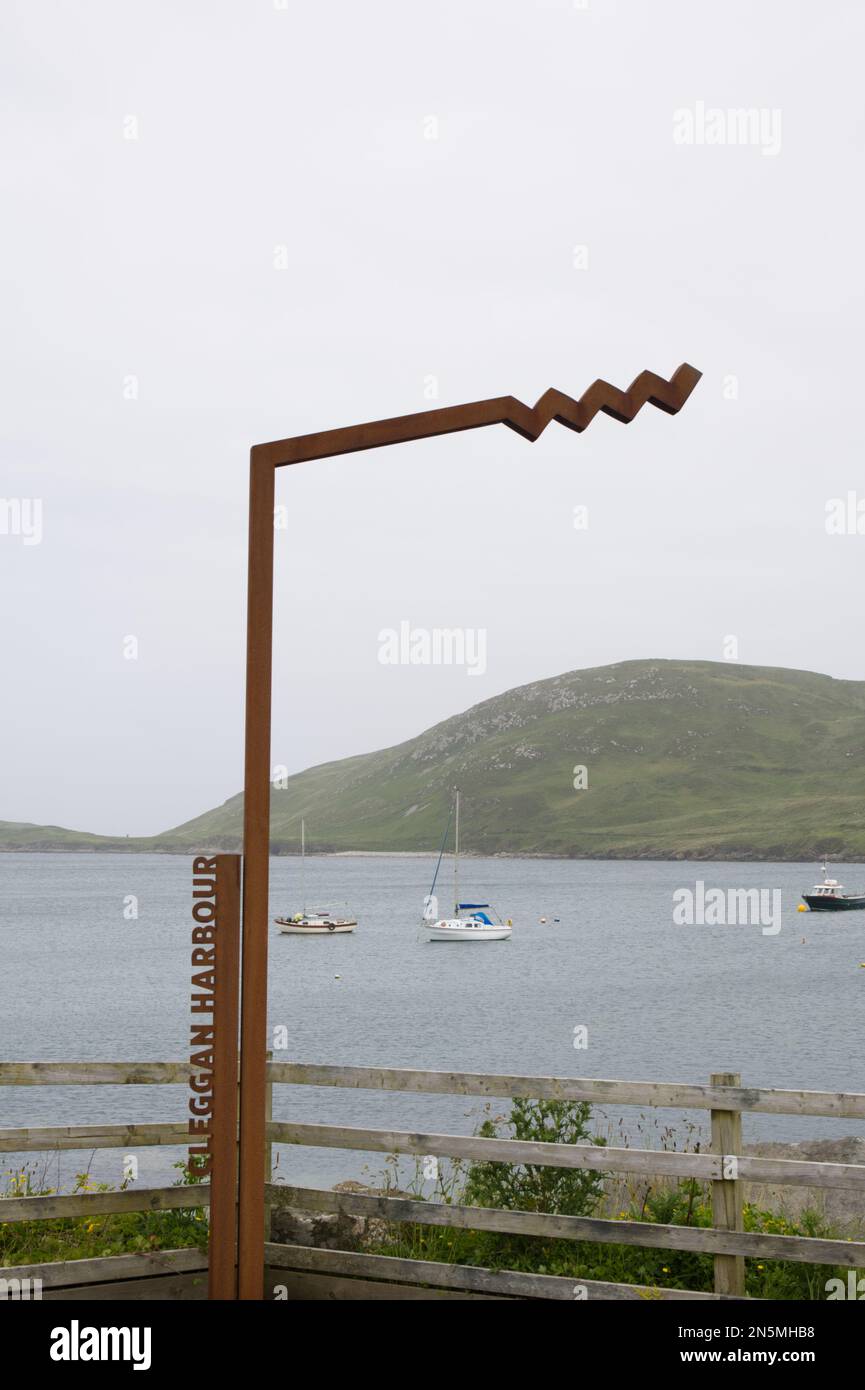 Cleggan Harbour Wave logo metal sign for wild atlantic way discovery points in Southern Ireland