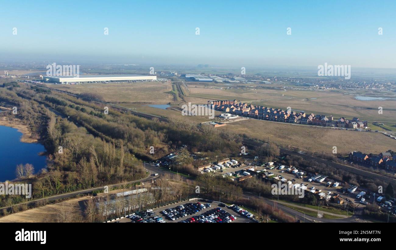 Aerial View of Huge and Big Car Parking of Local Car Sales Auctions at