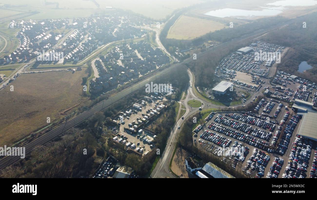 Aerial View of Huge and Big Car Parking of Local Car Sales Auctions at