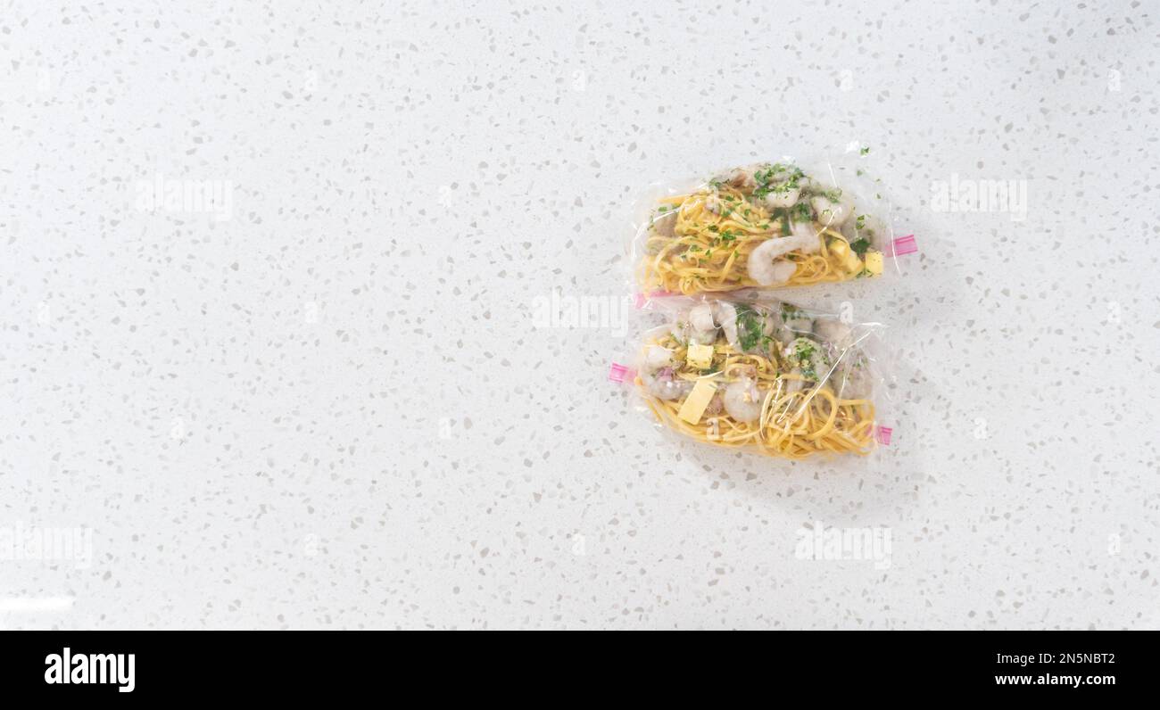 Frozen shrimp scampi meal prep Stock Photo - Alamy
