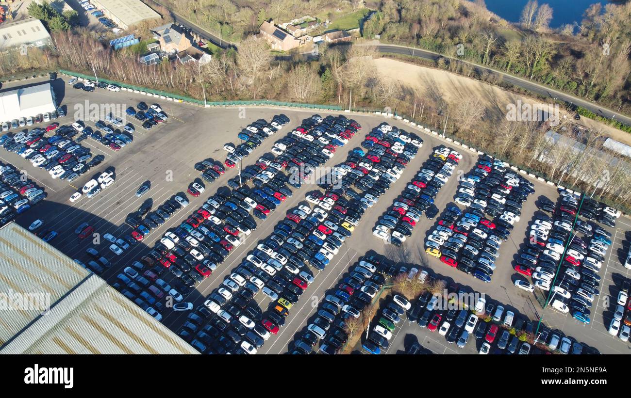 Aerial View of Huge and Big Car Parking of Local Car Sales Auctions at