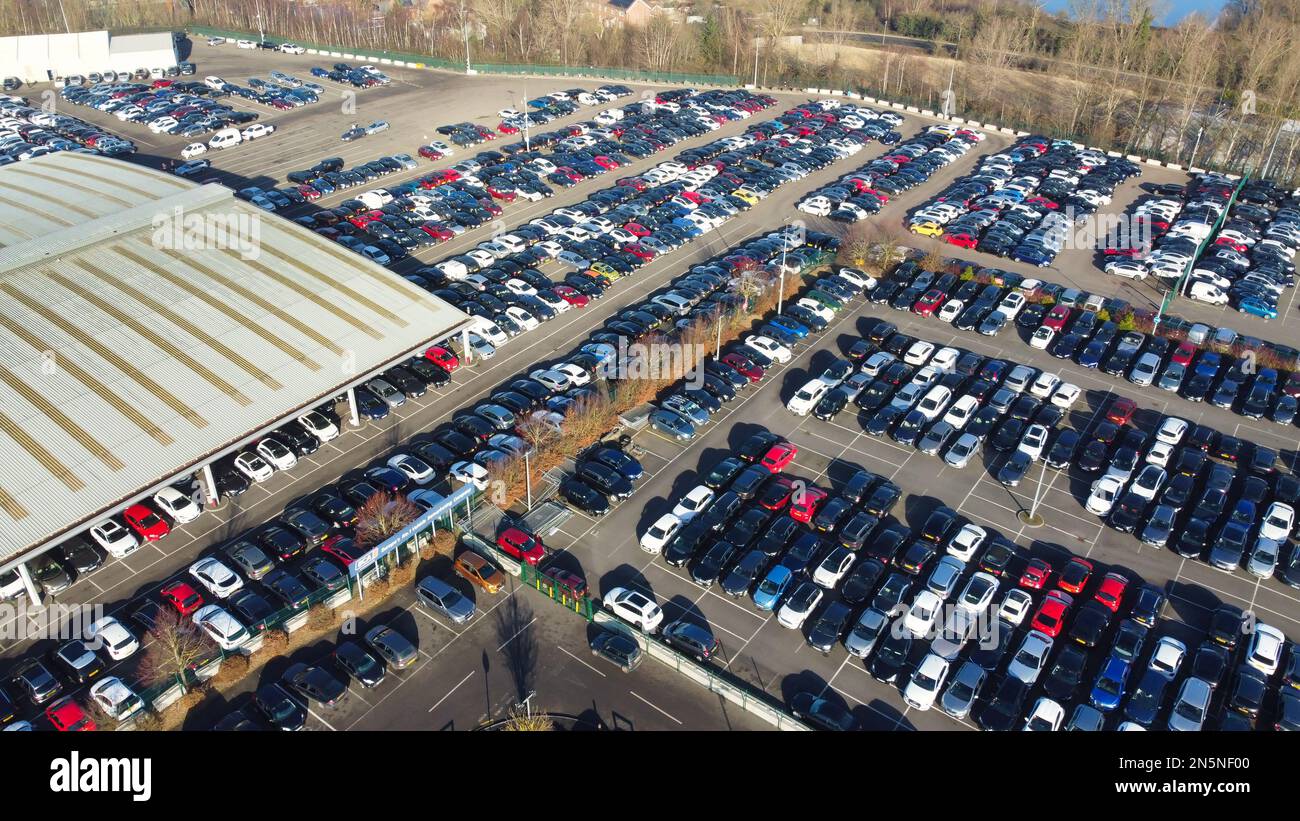Aerial View of Huge and Big Car Parking of Local Car Sales Auctions at