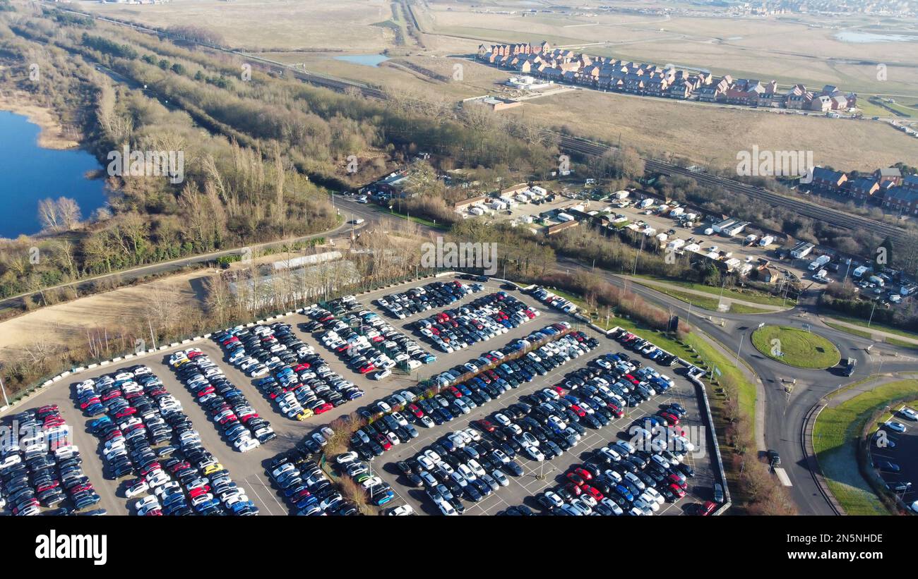 Aerial View of Huge and Big Car Parking of Local Car Sales Auctions at