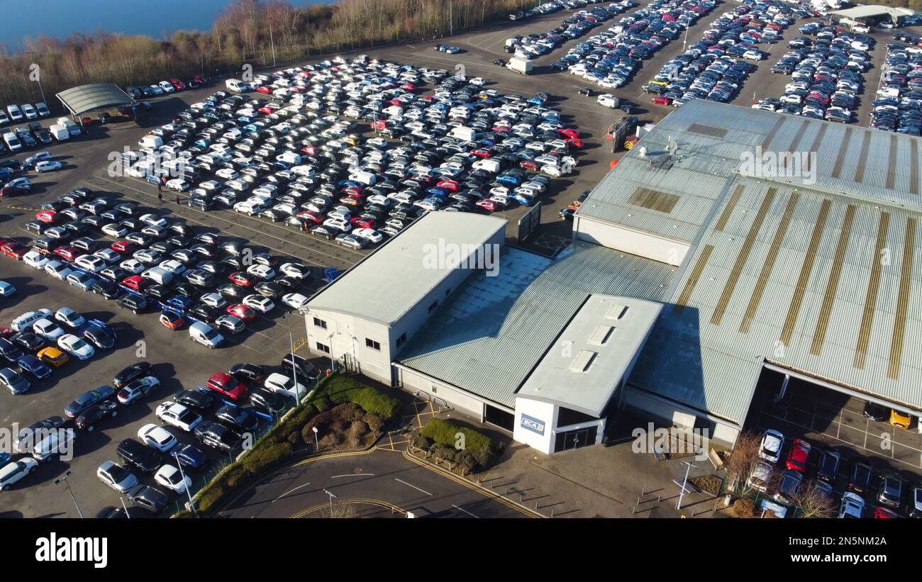 Aerial View of Huge and Big Car Parking of Local Car Sales Auctions at