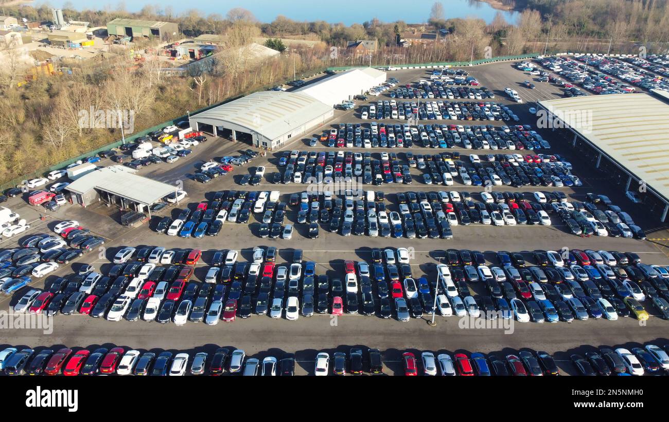 Aerial View of Huge and Big Car Parking of Local Car Sales Auctions at